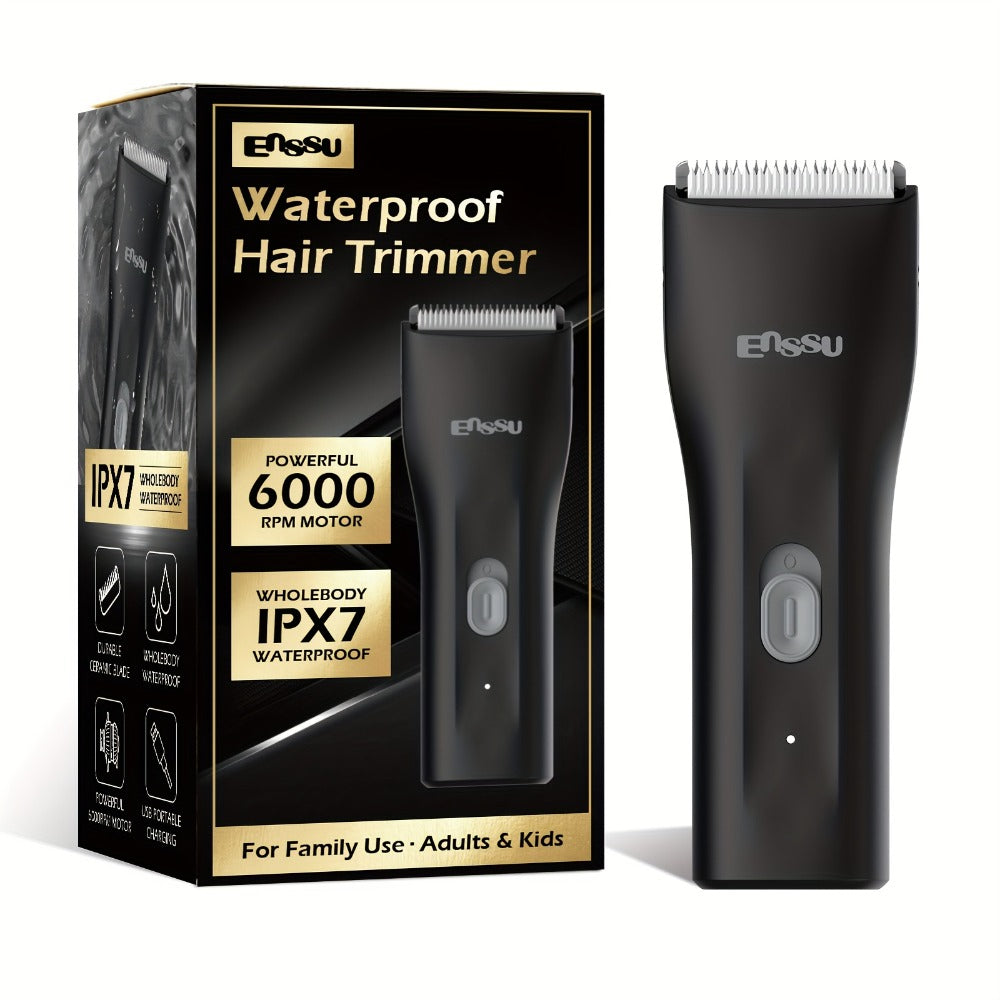 Ceramic Blade IPX7 Waterproof Ball Trimmer for Men Replaceable Head Electric Groin Pubic Body Hair Shaver LED Battery Display Safe Gentle Grooming Sensitive Areas Black Blue White
