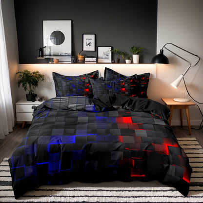 3-Piece Duvet Cover Set with Dimensional Geometric Cube Print, Zipper Closure and Five Color Options