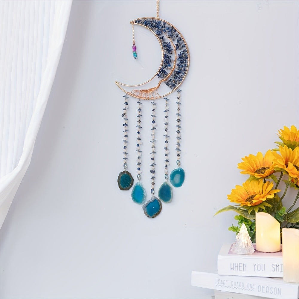 Dreamcatcher Moon Suncatcher Wall Hanging – Handmade Boho Wind Chime Pendant for Indoor Outdoor Garden, Courtyard & Party Decor – Christmas & Birthday Gift