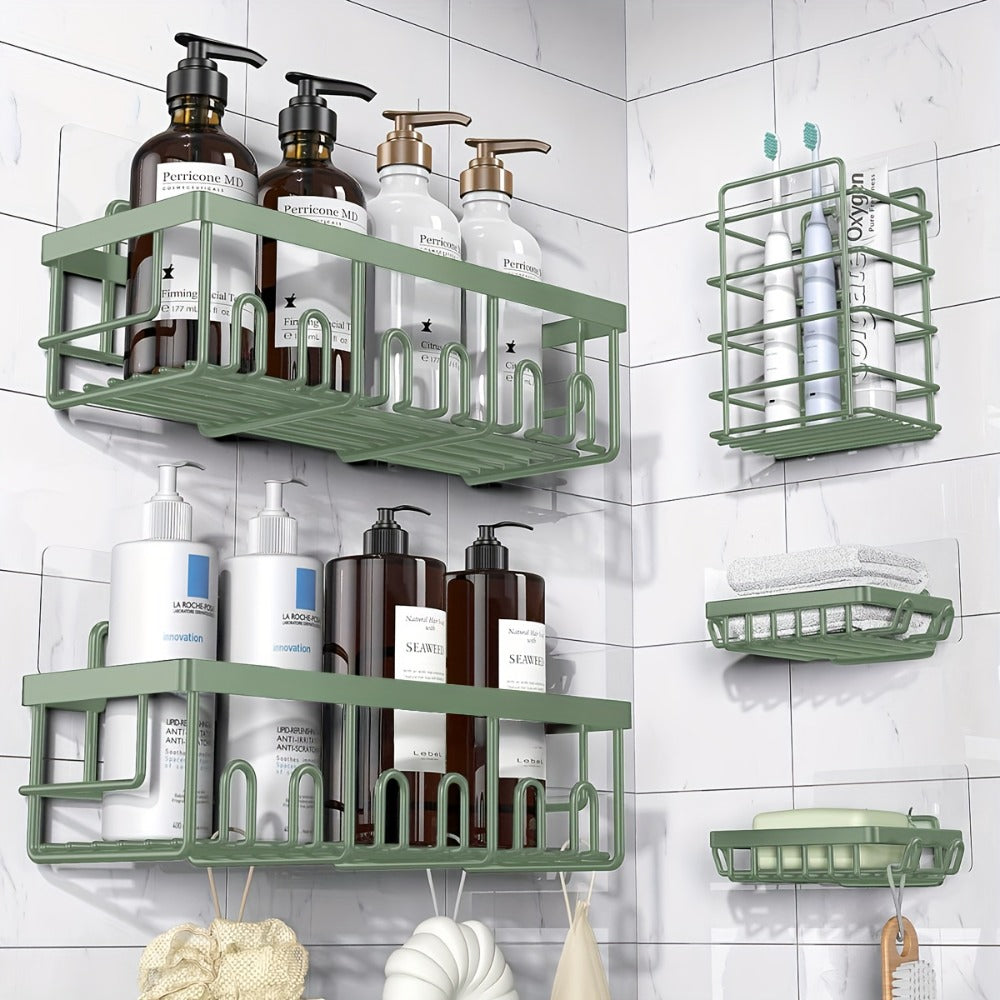 Five-Piece Shower Caddy Organizer Set with Soap Holder in Ten Exact Checkout Colors for Home and Everyday Use