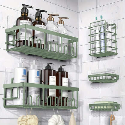 Five-Piece Shower Caddy Organizer Set with Soap Holder in Ten Exact Checkout Colors for Home and Everyday Use