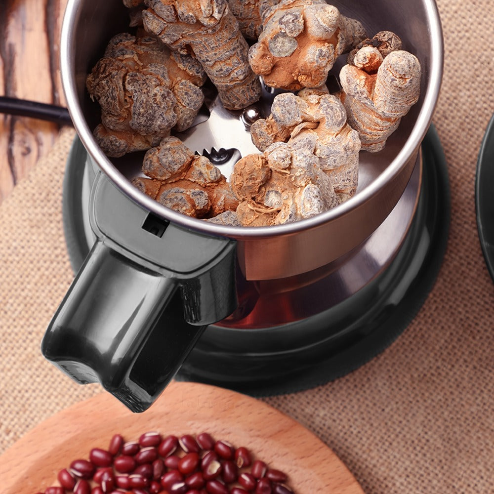 Electric Coffee Grinder with Stainless Blade, Press-Button Control and Stainless Steel or Silver Finish