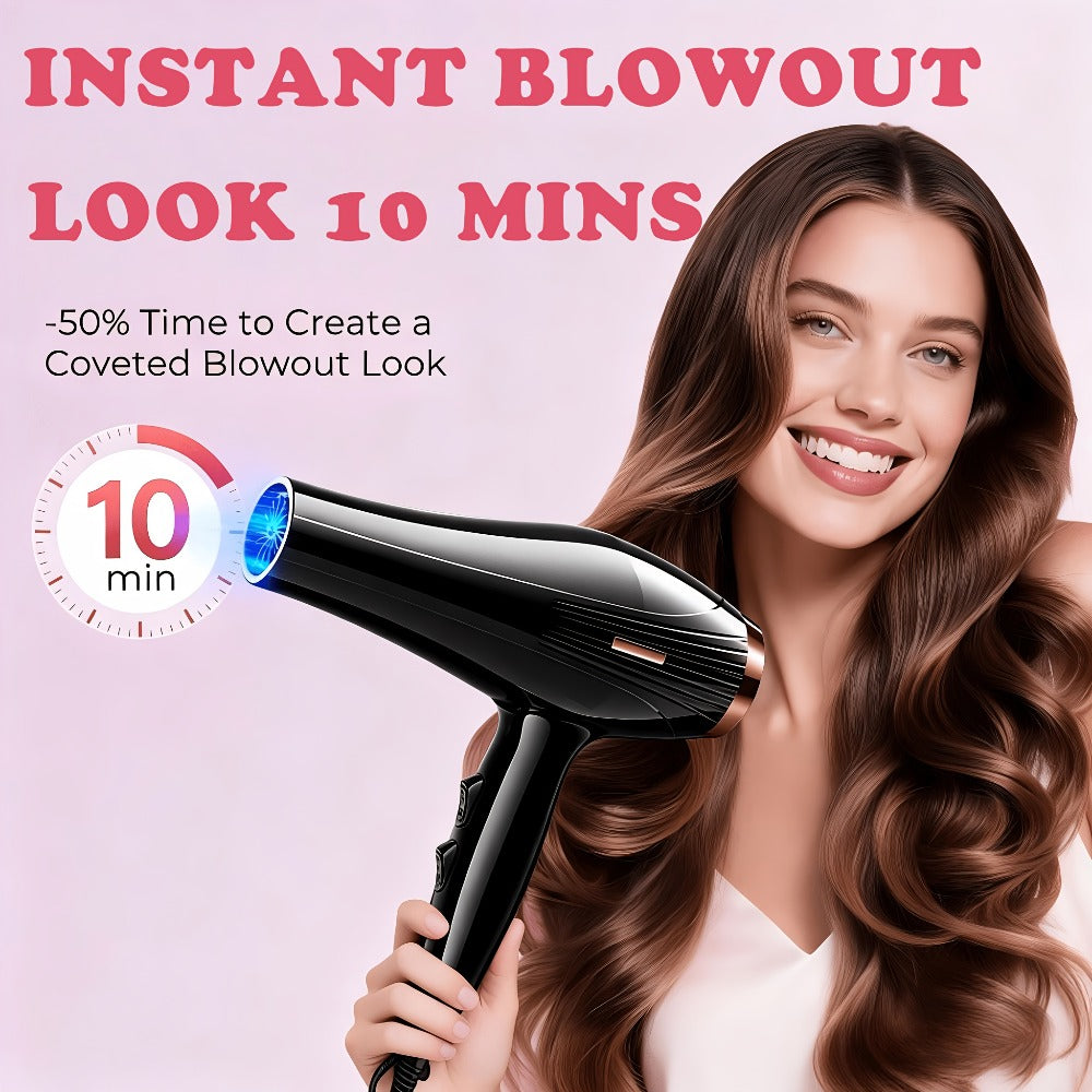 Brushless Motor Hair Dryer Set with Accessories - Professional Blow Dryer Kit Concentrator Nozzle Comb Clips 2 Modes 3 Speeds Ionic Anti-Frizz Home Salon Travel Black White Blue Green