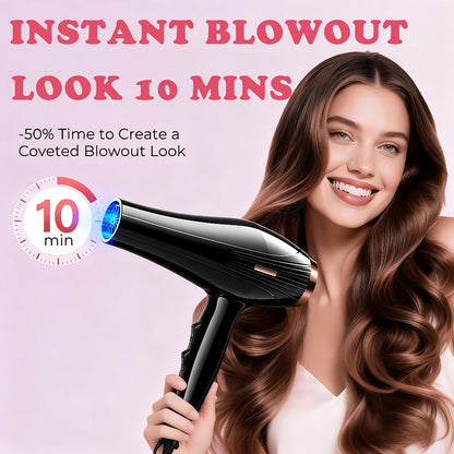 Brushless Motor Hair Dryer Set with Accessories - Professional Blow Dryer Kit Concentrator Nozzle Comb Clips 2 Modes 3 Speeds Ionic Anti-Frizz Home Salon Travel Black White Blue Green
