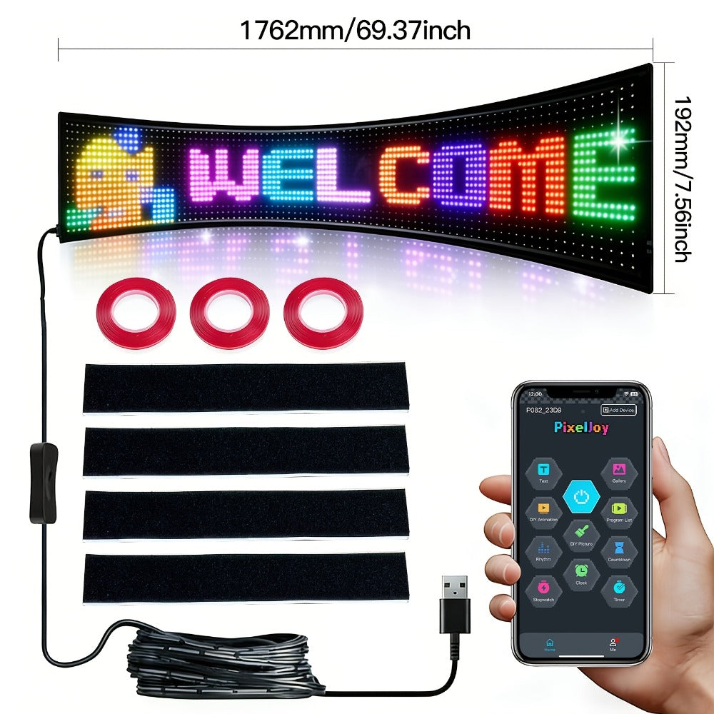 LED Matrix Panel Flexible Programmable Display - Bluetooth APP Control, USB Powered DIY LED Sign Board, Custom Text & Animation for Store Car Hotel Holiday Decoration