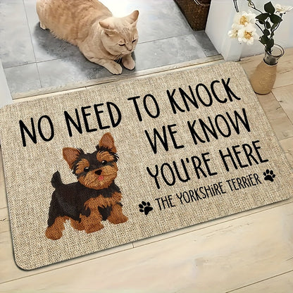 Yorkshire Terrier Floor Mat Non-Slip Polyester Rug | Linen Texture Entryway Kitchen Doormat, Unique Dog Lover Gift