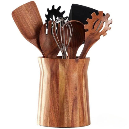 Utensil Holder & Chopstick Organizer - Wall-Mounted Wood Cutlery Storage, No Screws or Adhesive