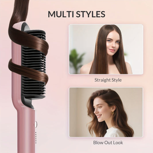 Hair Straightener & Curling Iron Set for Women — Flat Iron Straightening Brush, Anti-Scald, Precise Temperature Control, Auto Shut-Off, Salon Results at Home, Office & Travel, Golden Gift Set