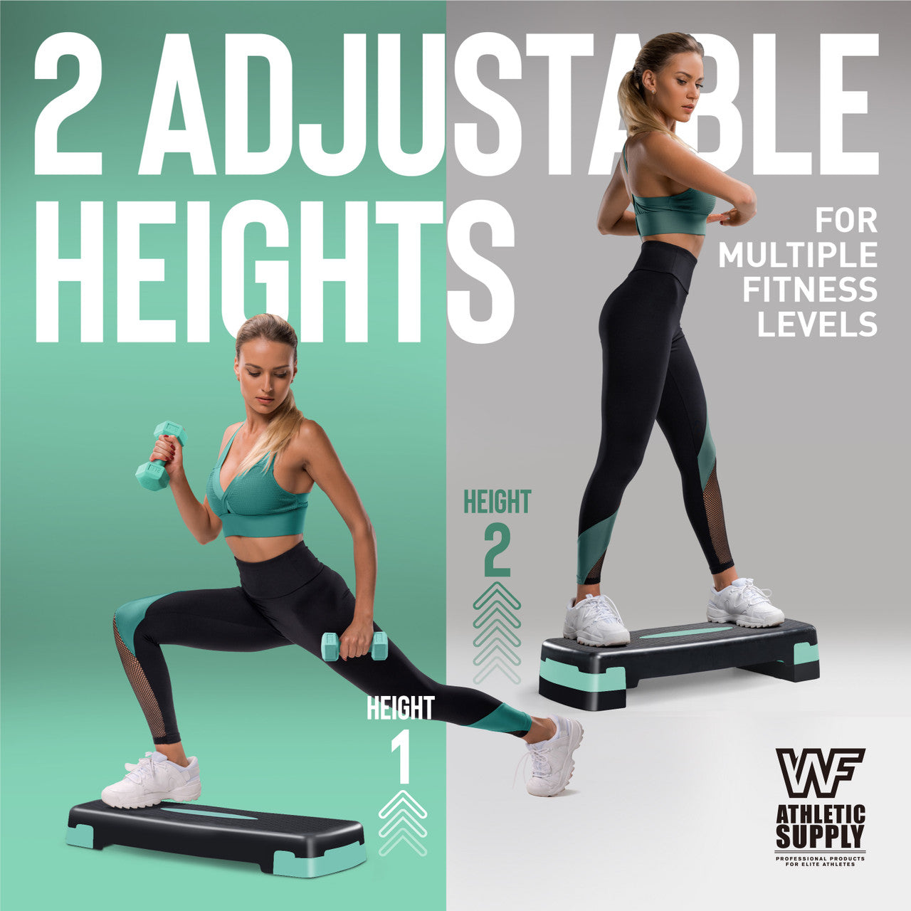 Fitness Equipment WF Aerobic Step Platform with Two Height Levels Dumbbells and Measuring Tape Set