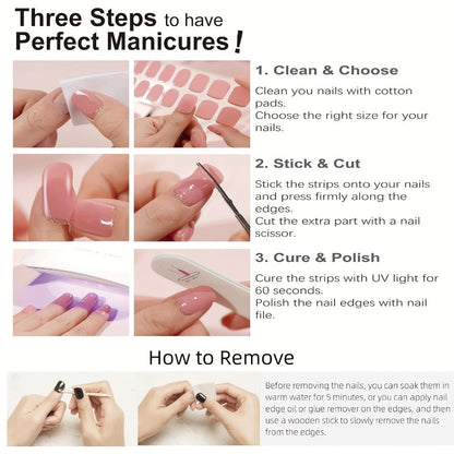 Semi-Cured Nail Sticker Kit with 20 Designs, Portable UV Lamp and Full-Coverage Nail Patches