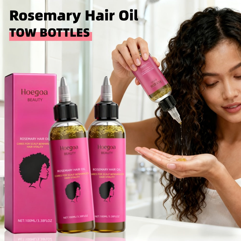 Hair Oil Hoegoa Rosemary Two-Bottle 100ml Gift Set with Pointed Applicators for Hair and Scalp Application