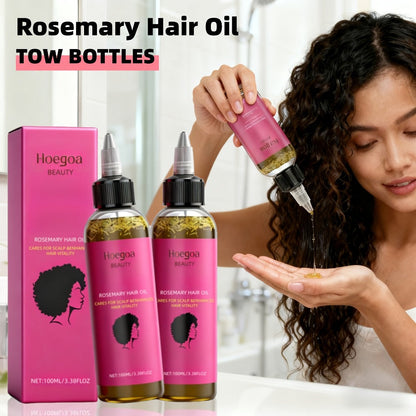 Hair Oil Hoegoa Rosemary Two-Bottle 100ml Gift Set with Pointed Applicators for Hair and Scalp Application