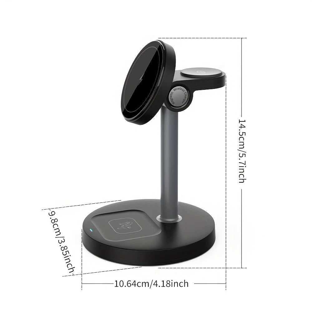3-in-1 Wireless Charging Station 6 Colors Fast Qi Charger for iPhone 17/16/15/14/13/12, Apple Watch Ultra/Series 11/10/9/SE & AirPods 4/3/2 Pro – Anti-Slip Foreign Object Detection | Pink White Black Purple Green Blue