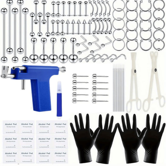 Ear Piercing Kit 124PCS Professional Body Piercing Set with Piercing Gun, 14G 16G Stainless Steel Jewelry for Ears Nose Septum Lips Belly Button Tongue – Complete Starter Kit