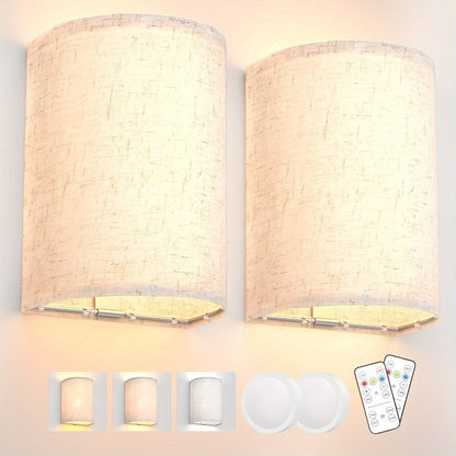 Rechargeable Two-Light Fabric Shade Wall Sconce Set with Magnetic Puck Lights and CCT or RGB Option