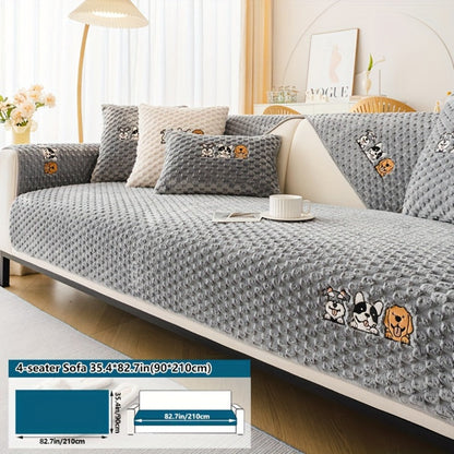 Sofa Cover, Honeycomb Velvet Animal-Embroidered Couch Pad with Non-Slip Backing in Three Colors
