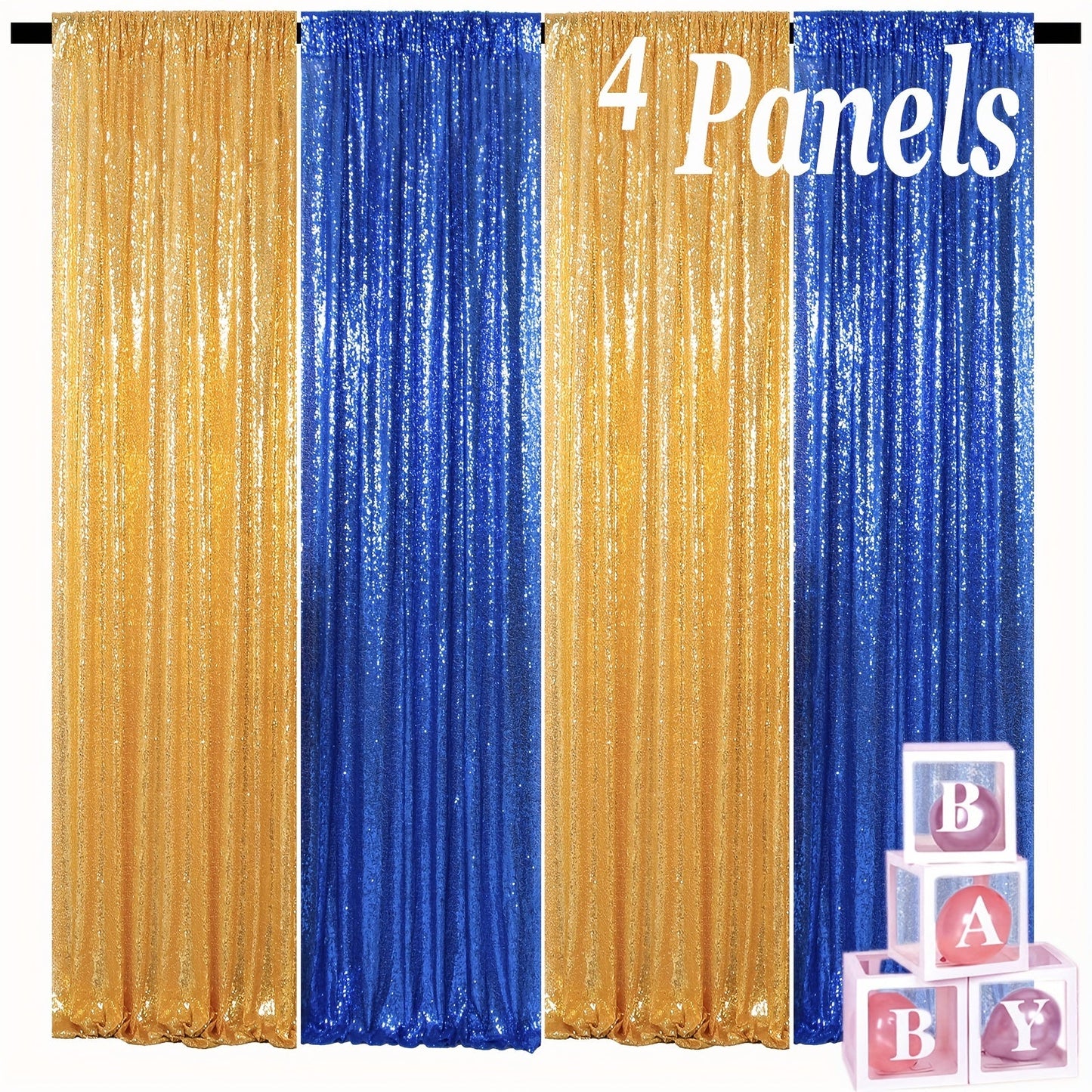 Sequin Backdrop Curtain 4 Panels 2FTx8FT – Shimmer Glitter Background for Wedding Party Photo Booth Decoration