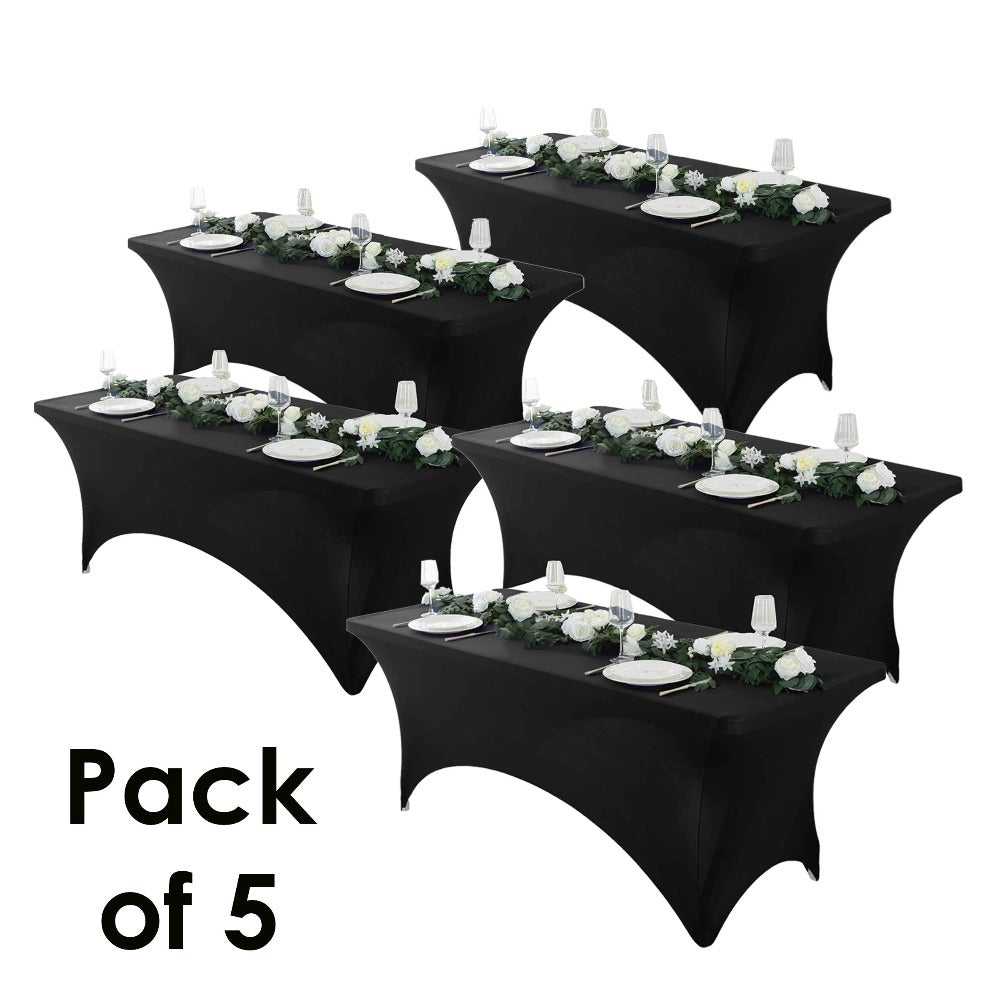 Tablecloth Fitted Stretch Cover Set for 4, 6 or 8-Foot Rectangle Tables in 3 or 5-Piece Packs