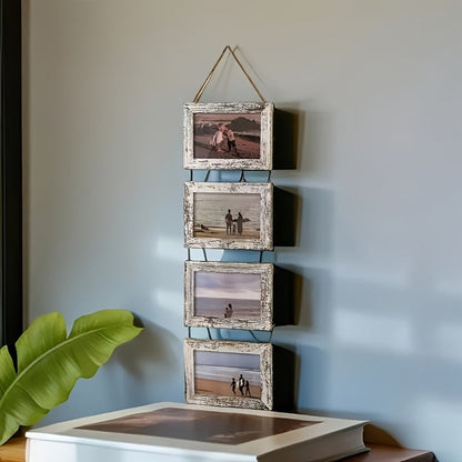 Four-Frame 4 x 6-Inch Hanging Photo Collage with Mats and White or Brown Checkout Color Options