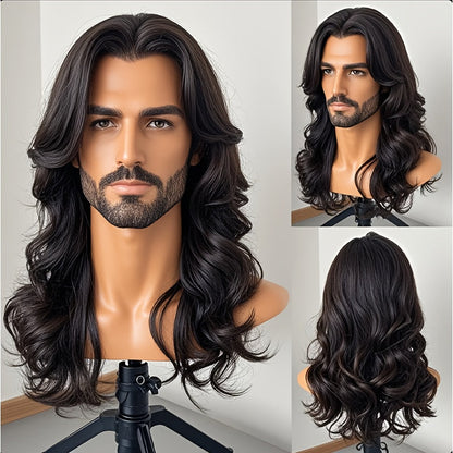 Synthetic Wig 26-Inch Men's Loose Curls with Middle Part in Seven Colors and Breathable Cap
