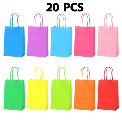 Paper Gift Bags with Handles Bulk 20/40/100pcs – Rainbow Colorful Kraft Party Favor Bags for Kids Birthday, Baby Shower, Wedding, Graduation, School Events & Retail Packaging, 10 Bright Colors