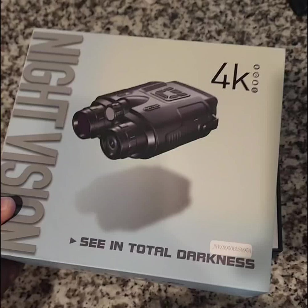 Black 4K-Labeled Night Vision Binoculars with 3-Inch Screen, 8X Digital and 5X Optical Zoom, 64GB Card and Carry Case