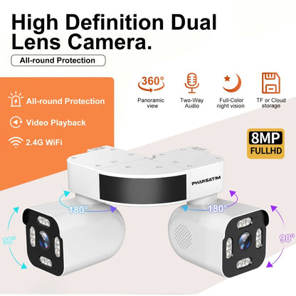 Security Camera 8MP Dual-Lens PTZ Model with 360 Panoramic View, Full-Color Night Vision and IP66