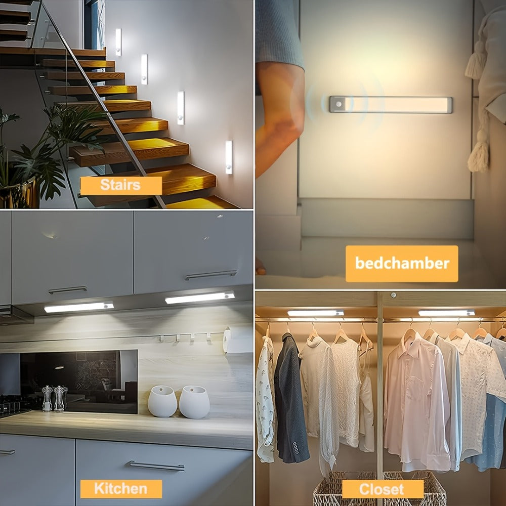 Under Cabinet Lights Motion Sensor 12 Pack USB Rechargeable Wireless Magnetic LED Night Light - 3 Modes Dimmable for Kitchen Wardrobe Closet Stairs Bedroom Bathroom Indoor - 10cm 20cm 30cm
