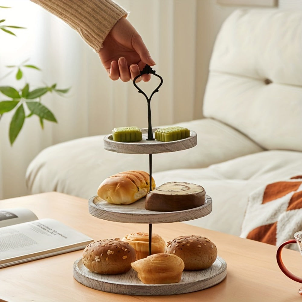 Three-Tier Wooden Cupcake Stand in Light Brown, Dark Brown or White for Dessert and Party Displays