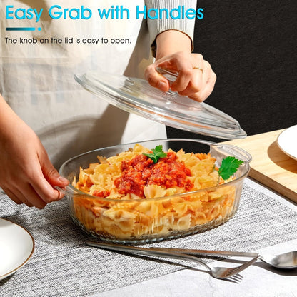 Glass Casserole Dish with Lid, Oval Ribbed Roasting Pan, Oven & Covered Baking Dish for Entryways, Bedrooms and Living Spaces