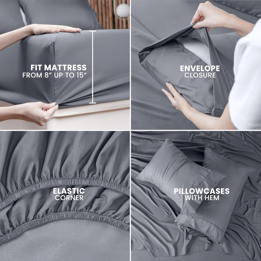 Bamboo-Blend-Style Fitted Sheet in Seven Colors and Twin, Full, Queen or King Checkout Sizes