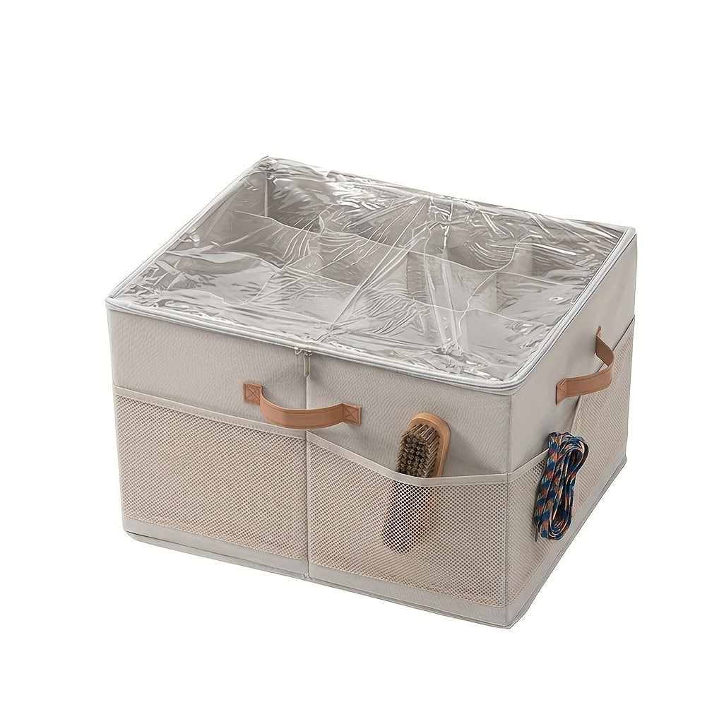 Shoe Storage Box 16-Pair, Clear Foldable Shoe Organizer with Flip-Top Lid & Reinforced Handles — Heavy-Duty Space-Saving Shoe Box for Closet, Bedroom & Entryway | Black & Grey | 1 or 2 Pack