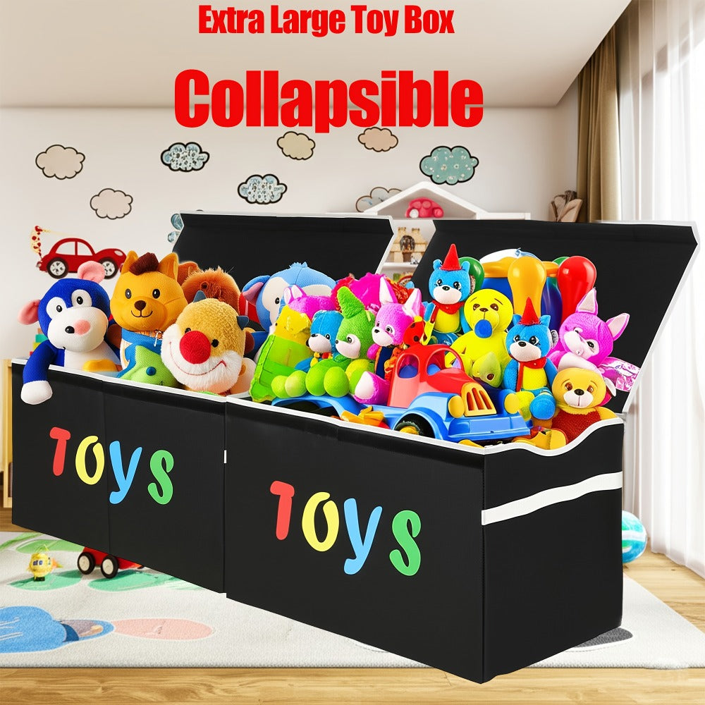 Collapsible Toy Storage Box with Lid, Side Handles and Two- or Four-Grid Divider Options for Playrooms