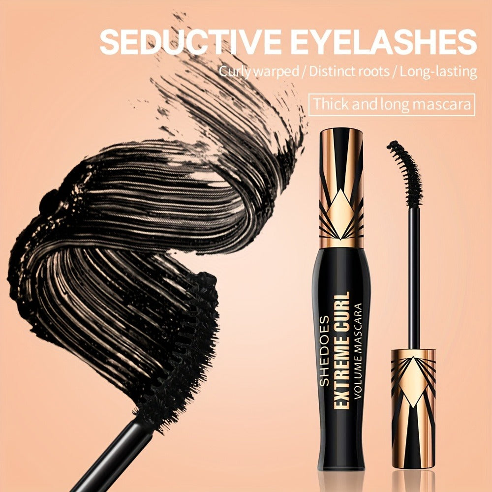 Waterproof Mascara Set 2Pcs Lengthening Volumizing Thick Curly Lashes Natural Extension Long-Lasting Smudge-Proof Crown Mascara for Women All-Day Wear