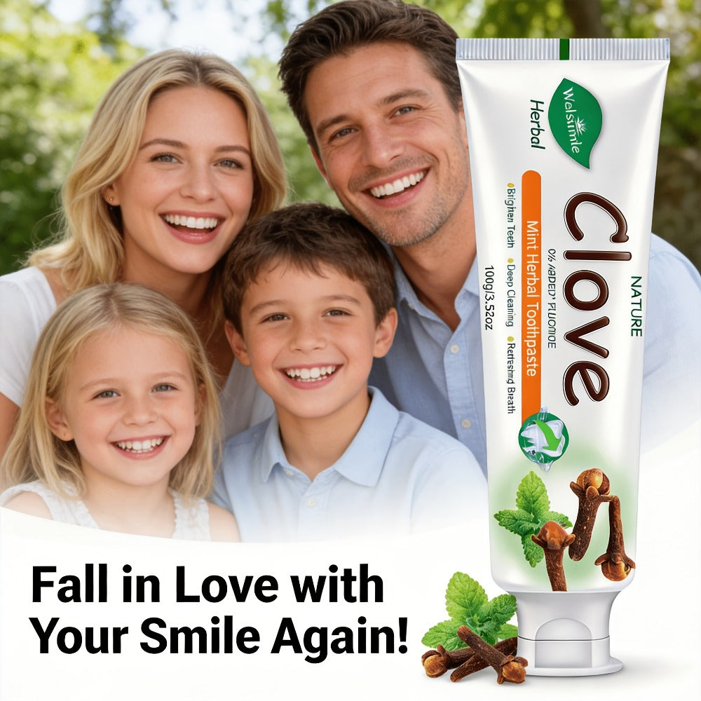100g Mint and Clove Herbal Toothpaste Tube with Flip-Top Cap, Front-Label Ingredients and One-Piece Pack