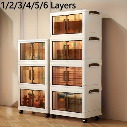 50 cm Wide Folding Storage Cabinet with Wheels and Lids in One to Six-Tier Stackable Options