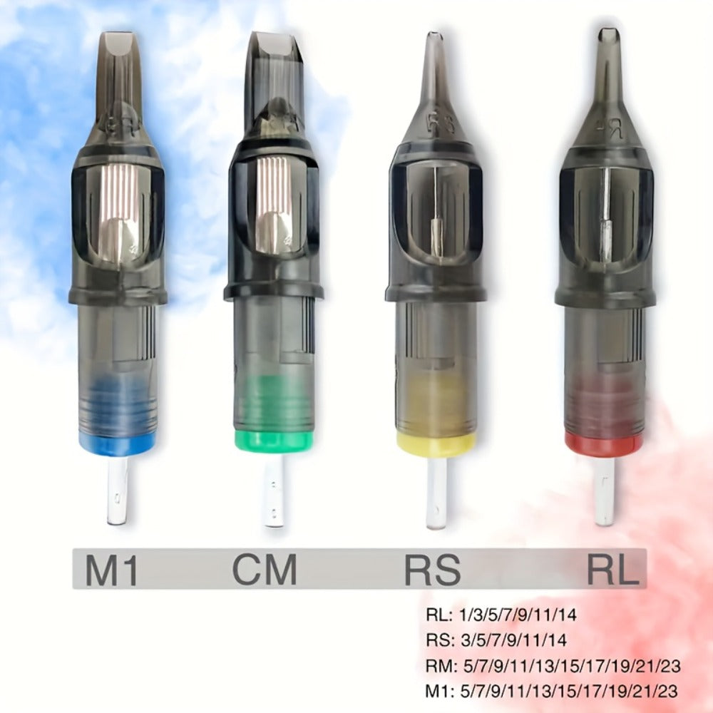 Round Liner Tattoo Cartridge Needles 50pcs Assorted - #10 Bugpin & #12 Standard 3RL 5RL 7RL 9RL 11RL Long Taper Membrane Safety EO Sterilized, for Fine Line Script PMU & All Rotary Tattoo Machines V2