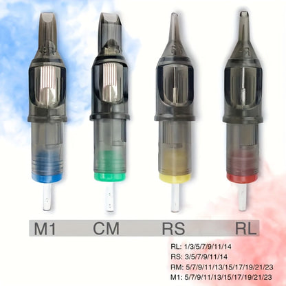 Round Liner Tattoo Cartridge Needles 50pcs Assorted - #10 Bugpin & #12 Standard 3RL 5RL 7RL 9RL 11RL Long Taper Membrane Safety EO Sterilized, for Fine Line Script PMU & All Rotary Tattoo Machines V2