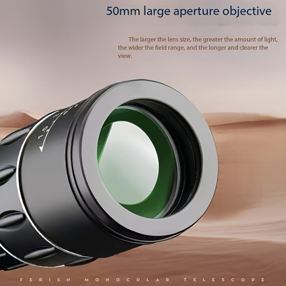 Compact 10x50 Monocular Telescope with Manual Focus, Wrist Cord and 16 cm Pictured Length for Adults