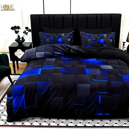 Three-Piece Plaid Duvet Cover Set with Two Pillowcases in Five Colors and Four Bed Sizes for Home and Everyday Use