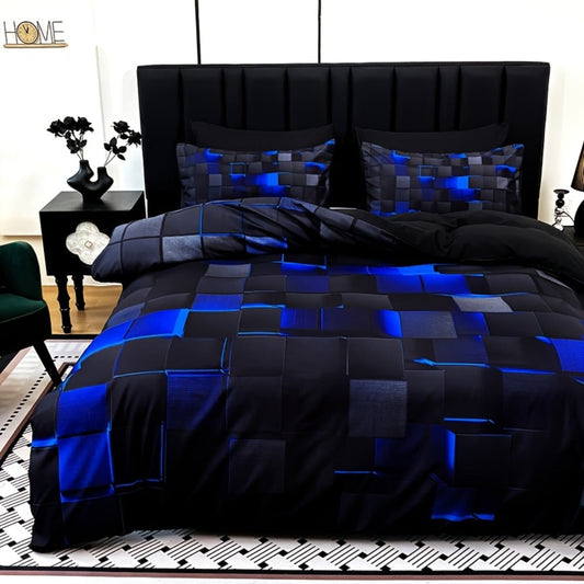 Duvet Cover Set 3 Piece Plaid Digital Print Polyester Bedding All Season Twin Full Queen King Size with Pillowcases Purple Blue Red
