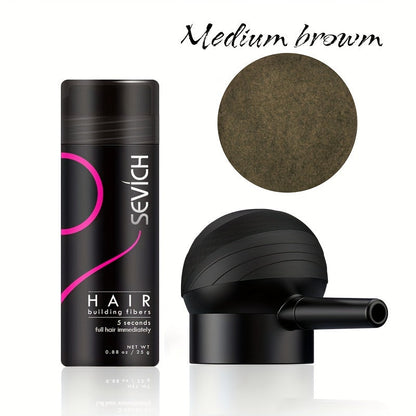 Compact Two-Piece Hair Fiber Set with Spray-Head Containers in Black, Dark Brown or Medium Brown