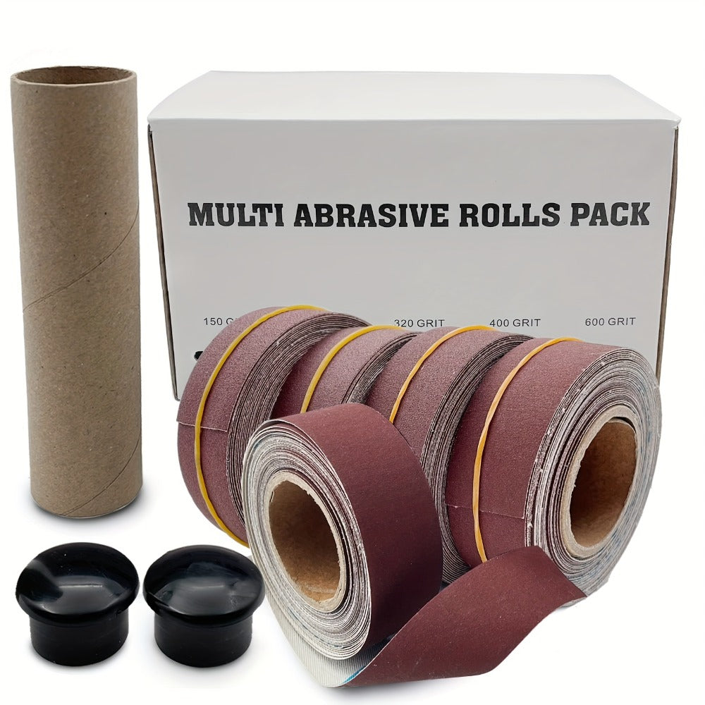 Pull-Through Sandpaper Roll Dispenser Set with Four, Five or Six Abrasive Grit Rolls Pictured