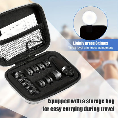 Sixteen-Piece Clip-On Phone Camera Lens Kit with Fisheye, Macro, Wide-Angle, CPL and Color Filters