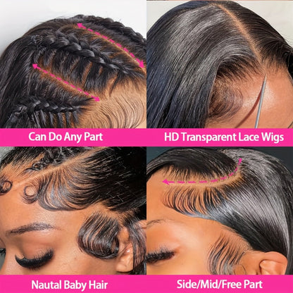 Lace Front Wig Straight Human Hair, 8-38 Inch Natural Color with 13x4 HD Front and 200% Density