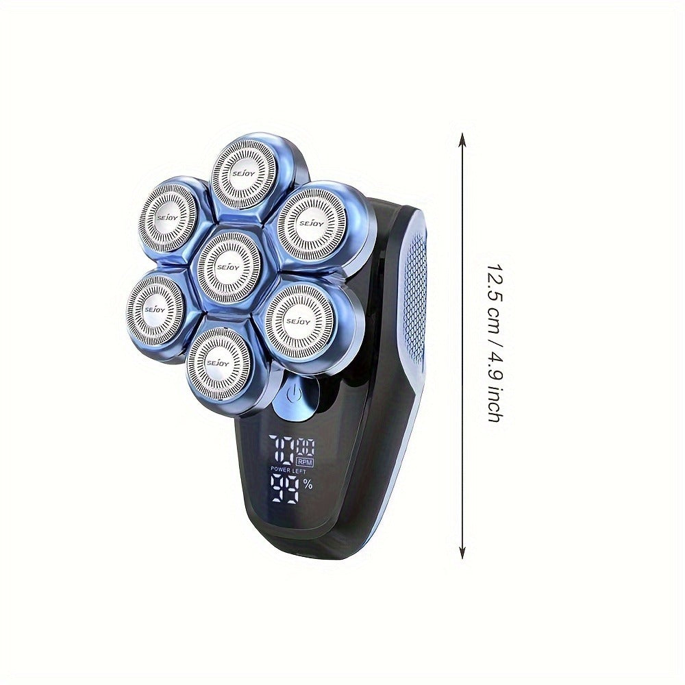 Electric Head Shaver for Bald Men 7D 7 Floating Heads — All-in-One Grooming Kit with Nose Hair Trimmer & Facial Cleaning Brush, 1.5H Fast Charging, Travel Lock, Rechargeable Men's Razor Gift Set (Blue/Black/Gold/Coffee)