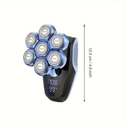 Electric Head Shaver for Bald Men 7D 7 Floating Heads — All-in-One Grooming Kit with Nose Hair Trimmer & Facial Cleaning Brush, 1.5H Fast Charging, Travel Lock, Rechargeable Men's Razor Gift Set (Blue/Black/Gold/Coffee)