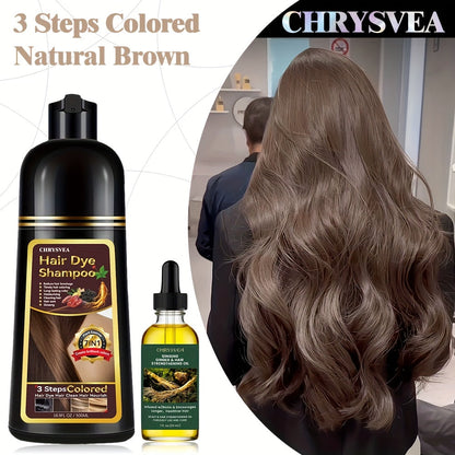 Hair Dye Shampoo, CHRYSVEA 500ml Bottle with 30ml Hair Oil and Nine Shade Options Set for At-Home Color Selection