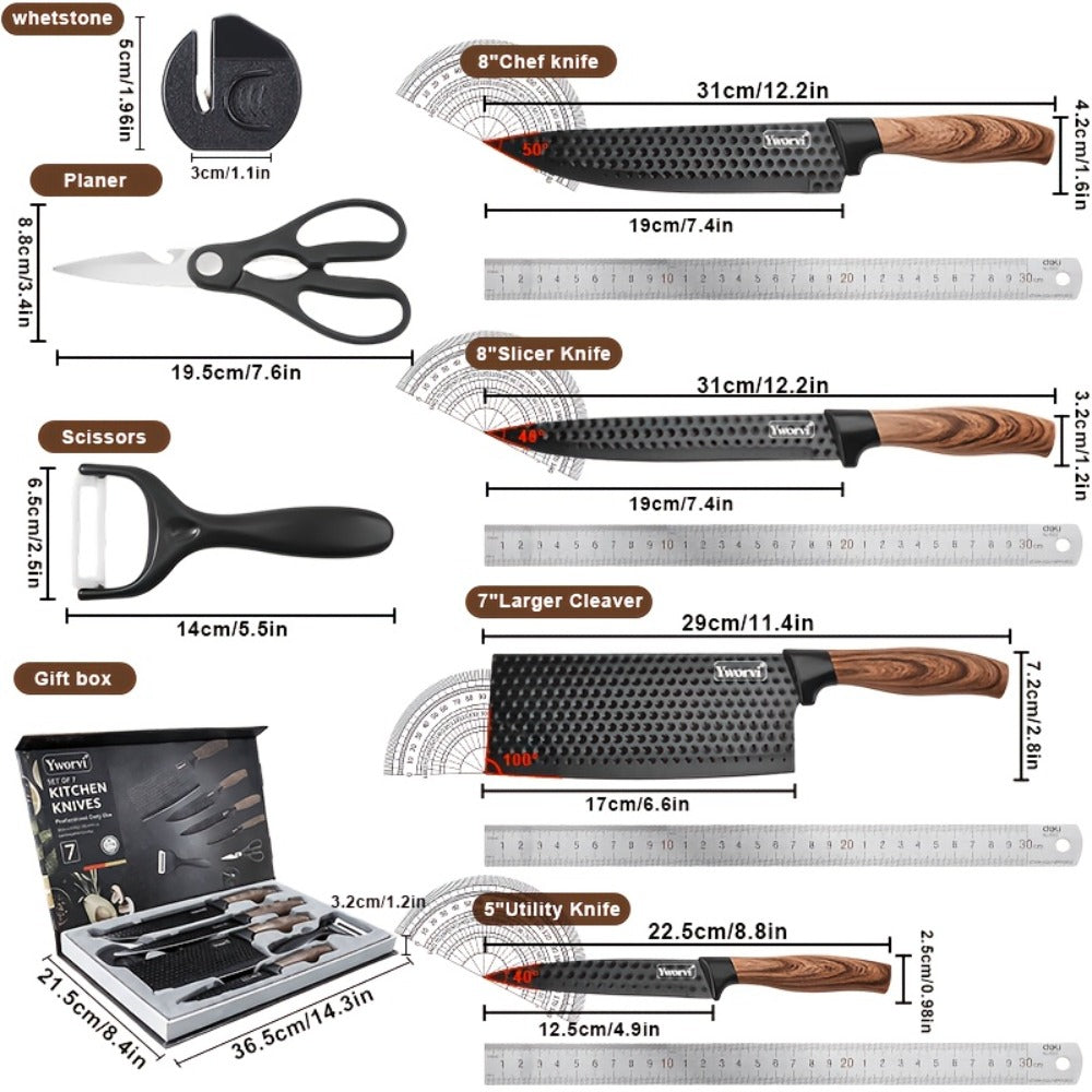 Seven-Piece Kitchen Knife Set with Four Blades, Scissors, Peeler and Sharpener, Offered in Two Styles