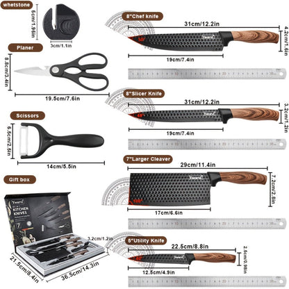 Seven-Piece Kitchen Knife Set with Four Blades, Scissors, Peeler and Sharpener, Offered in Two Styles